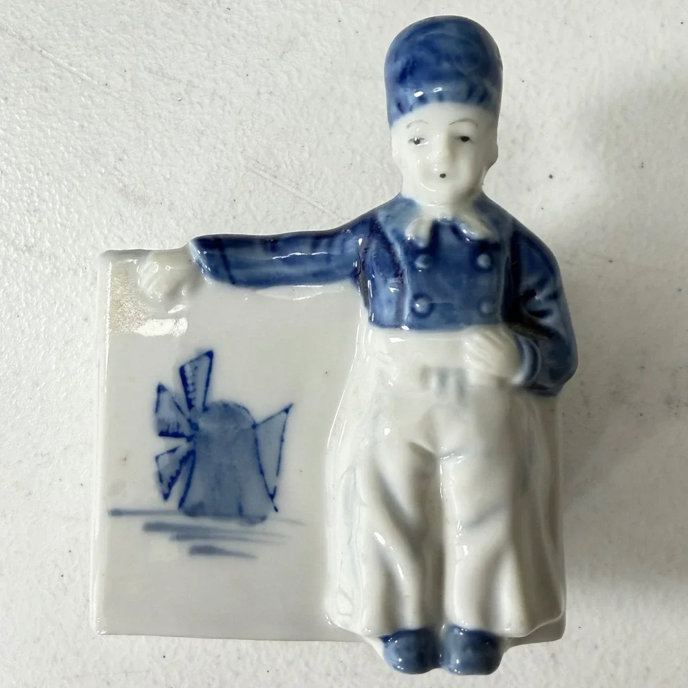 Antique Delft Boy/Girl Figurine Holders/Planters 1920s Blu/Wht Dutch Pair‎ Japan